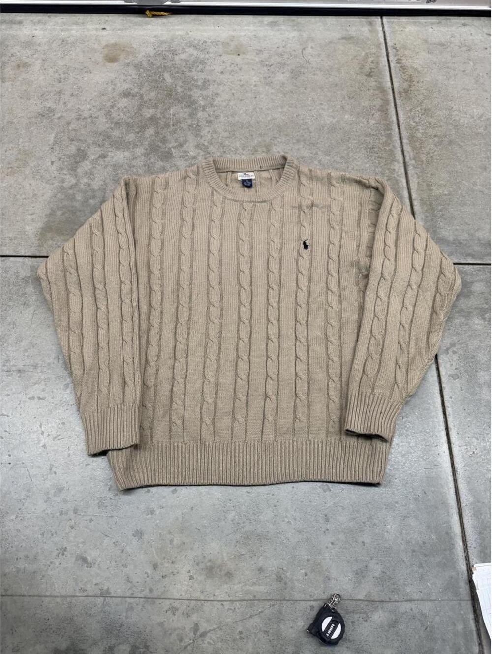 vintage polo ralph lauren beige cable knit sweater size xxl